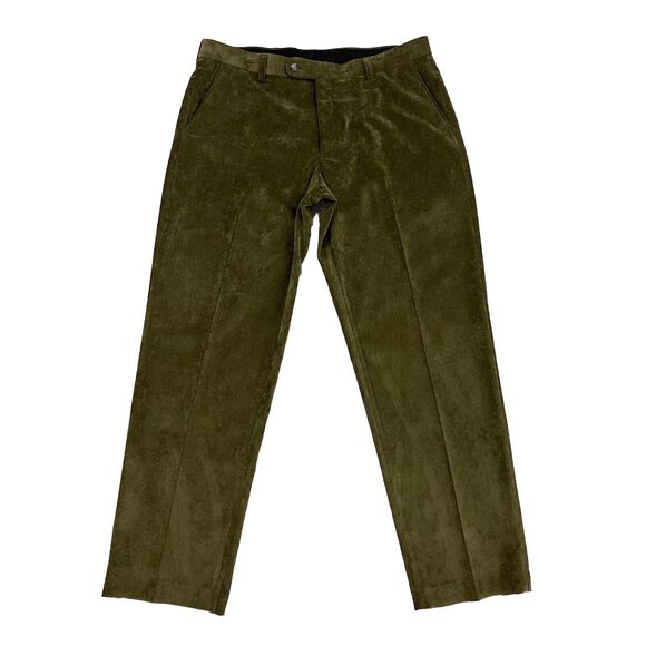 Alan Flusser Corduroy Pants Mens 38X32 Green Straight Leg Flat Front Trousers - Picture 1 of 12
